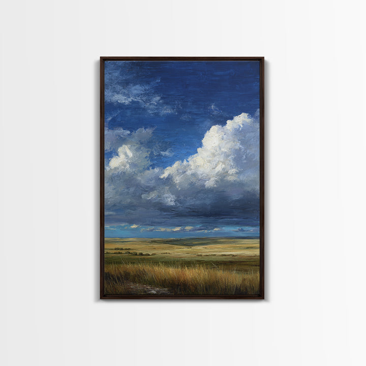 Storm Clouds over an Open Prairie Framed Canvas Print, Landscape Art, Digital Print, Living Room Decor, Fine Art, Horizon, LAN-2x3-59