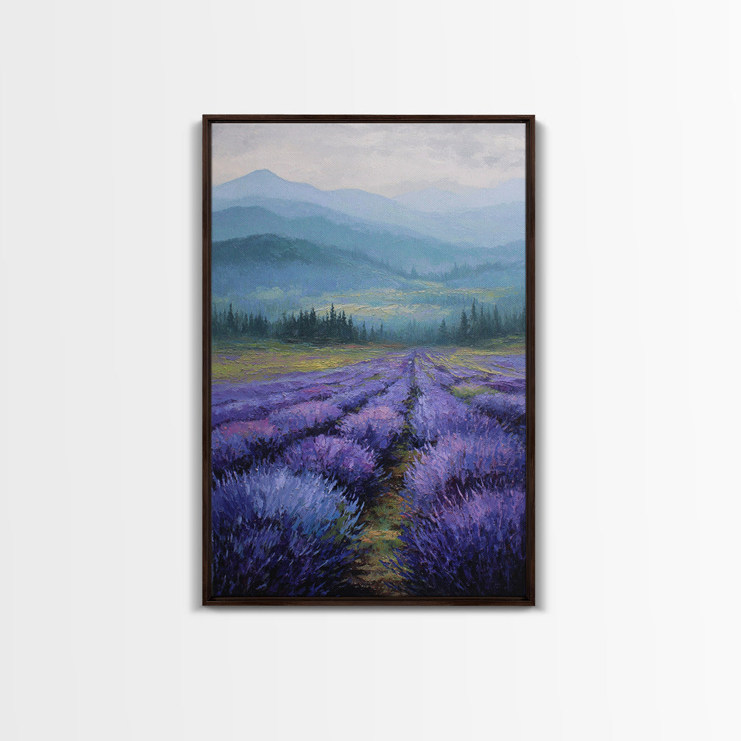 Lavender Field Leading to Distant Hills Canvas Print, Landscape Art, Digital Art, Living Room Decor, Fine Art, Horizon, LAN-2x3-66