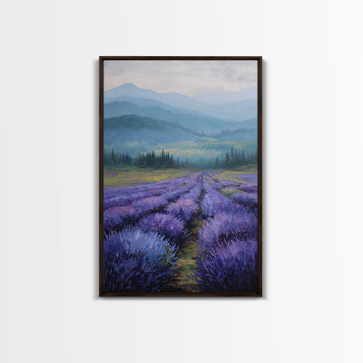 Lavender Field Leading to Distant Hills Canvas Print, Landscape Art, Digital Art, Living Room Decor, Fine Art, Horizon, LAN-2x3-66