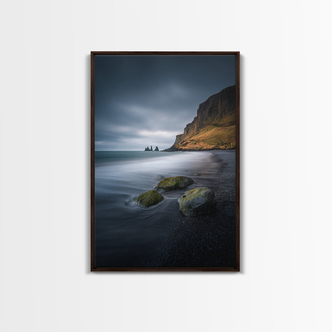 Volcanic Black Beach Canvas Print, Landscape Art, Living Room Decor, Oil Painting, Horizon, Horizontal Wall Art, LAN-2x3-70