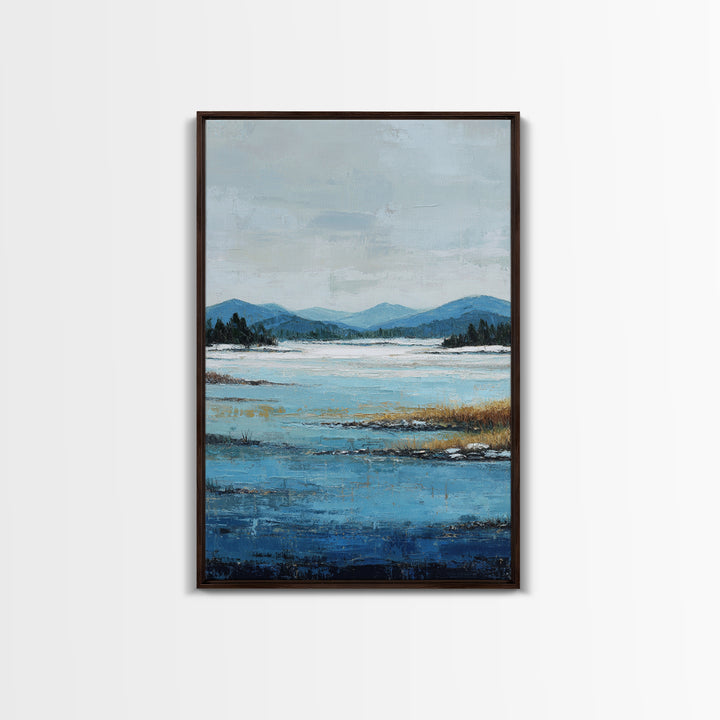 Fjord Landscape with Icy Blue Water Canvas Print, Landscape Art, Living Room Decor, Oil Painting, Horizon, Modern Art, LAN-2x3-71