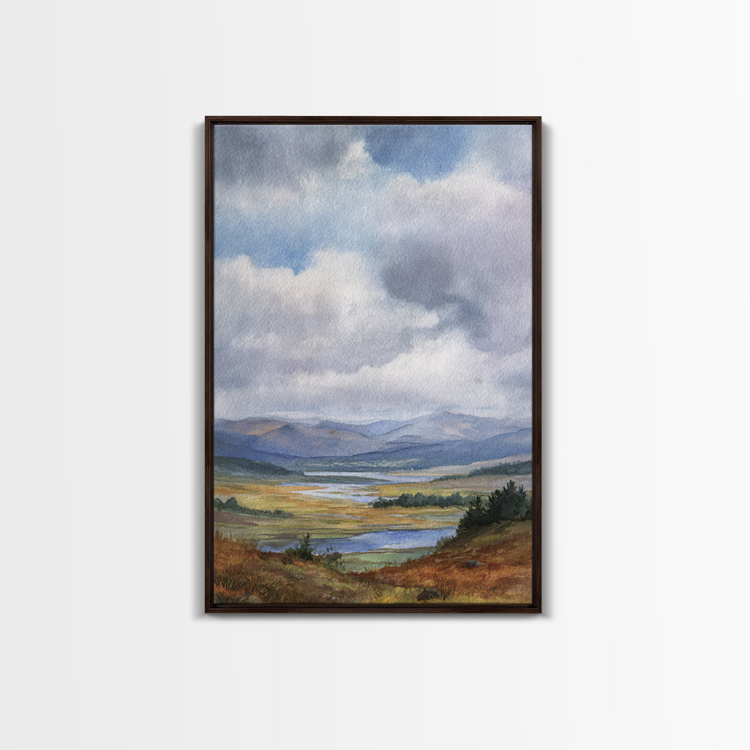 Rocky Scottish Highland Framed Canvas Print, Landscape Art, Boho Wall Art, Living Room Decor, Fine Art, Horizon, Neutral Decor, LAN-2x3-73