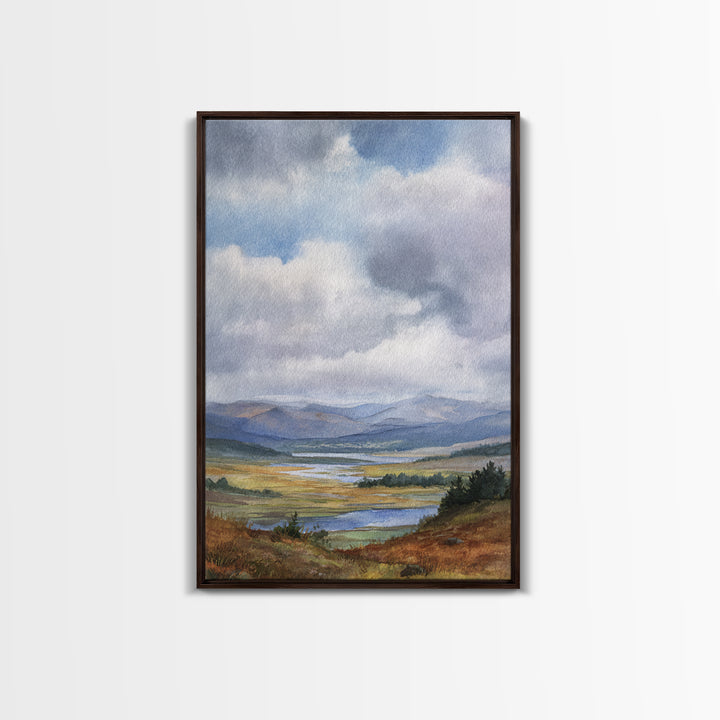 Rocky Scottish Highland Framed Canvas Print, Landscape Art, Boho Wall Art, Living Room Decor, Fine Art, Horizon, Neutral Decor, LAN-2x3-73