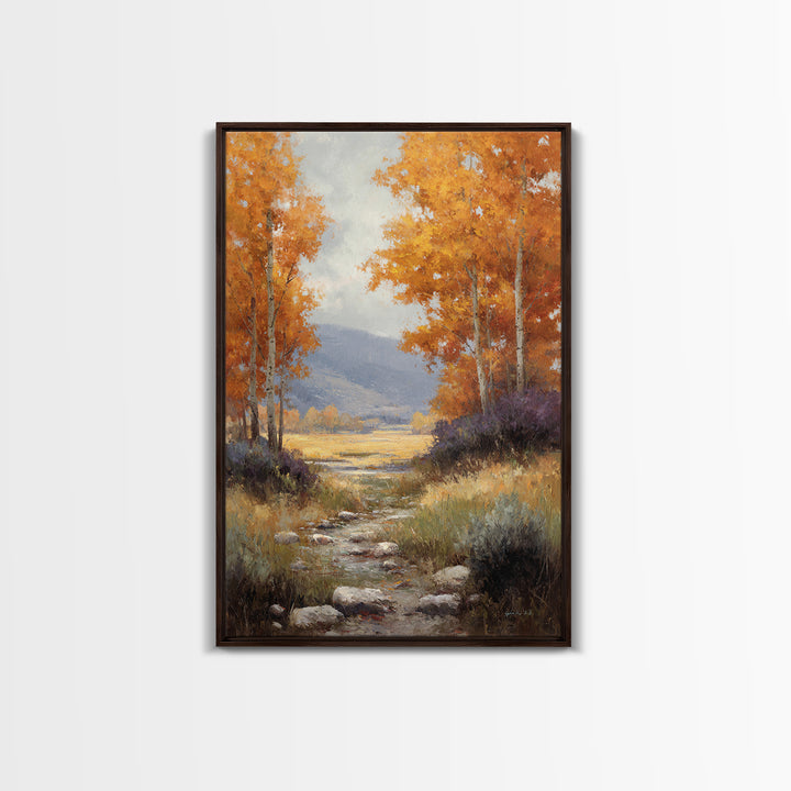 Autumn Forest Path Framed Canvas Print, Landscape Art, Wall Art Print, Living Room Decor, Fine Art, Horizon, Boho Decor, LAN-2x3-89