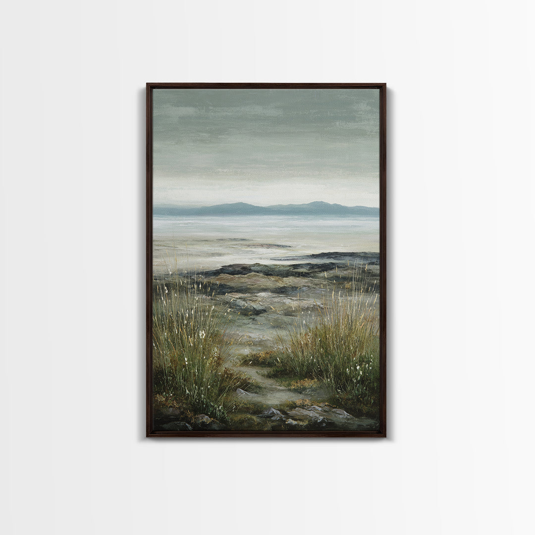 Rocky Scottish Highland Framed Canvas Print, Landscape Art, Boho Wall Art, Living Room Decor, Fine Art, Horizon, Neutral Decor, LAN-2x3-97