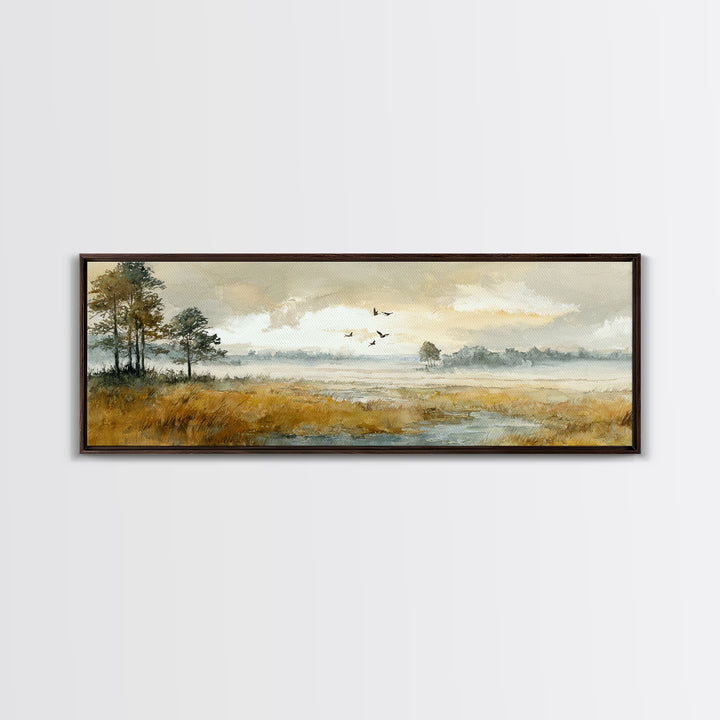 Misty Cypress Swamp Canvas Print, Landscape Art, Framed Wall Art, Living Room Decor, Oil Painting, Horizon, Modern Wall Art, LAN-3x1-38