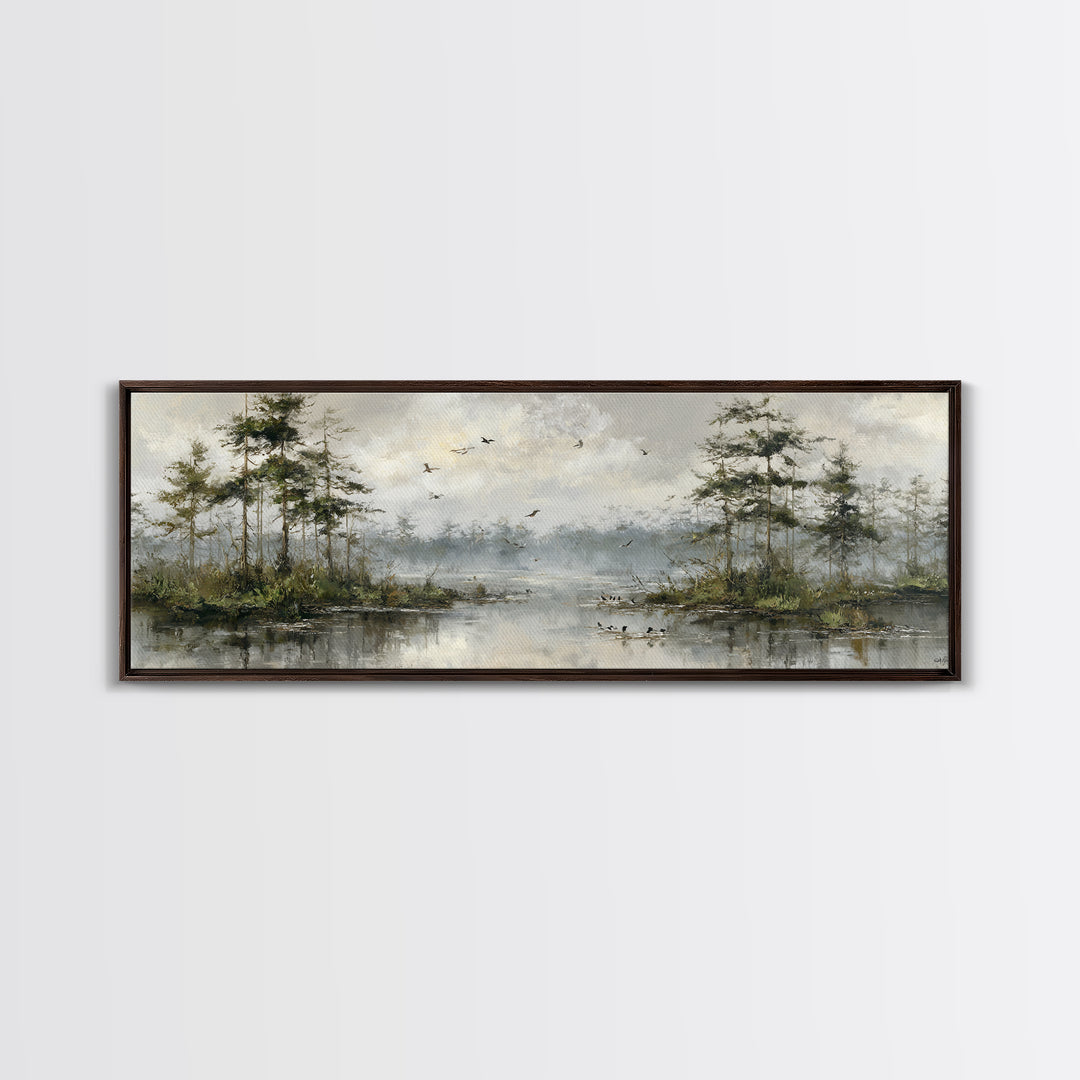 Misty Cypress Swamp Canvas Print, Landscape Art, Boho Decor, Living Room Decor, Fine Art, Horizon, Art Prints, Digital Art, LAN-3x1-62