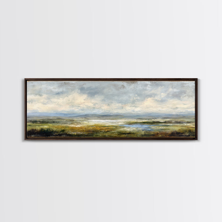 Storm Clouds over an Open Prairie Framed Canvas Print, Landscape Art, Original Art, Living Room Decor, Fine Art, Horizon, LAN-3x1-67