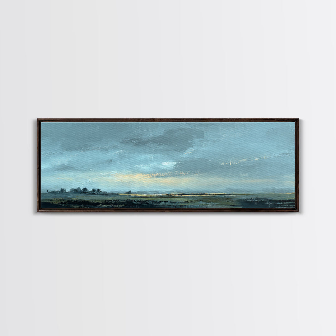 Desert Dunes under Pale Moon Framed Canvas Print, Landscape Art, Printable Wall Art, Living Room Decor, Oil Painting, Horizon, LAN-3x1-99
