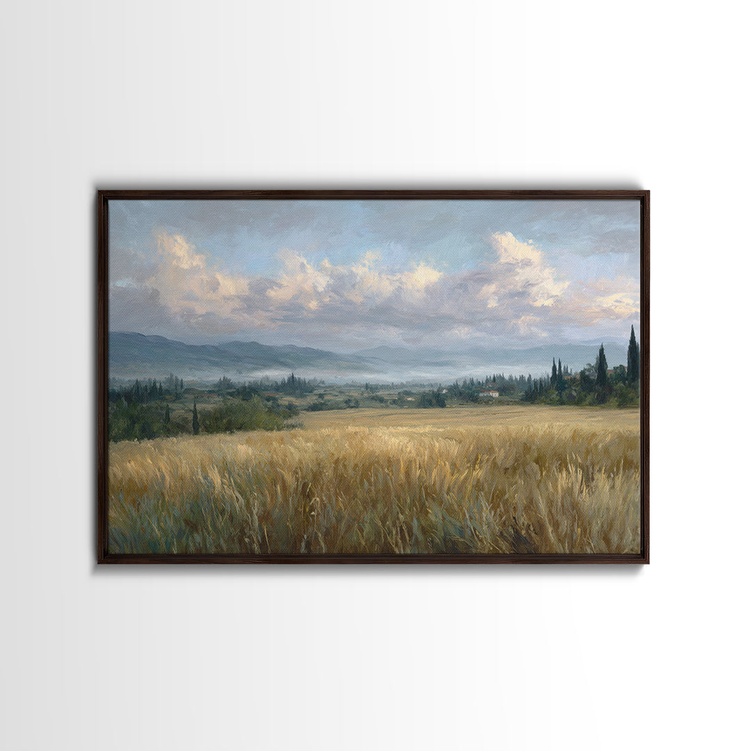 Golden Wheat Field Beneath Huge Clouds Framed Canvas Print, Landscape Art, Wall Art, Living Room Decor, Fine Art, Horizon, LAN-3x2-100