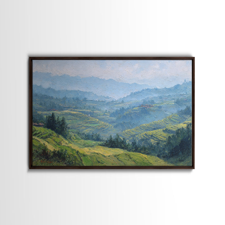 Rice Terraces Glowing Canvas Print, Landscape Art, Digital Print, Living Room Decor, Fine Art, Horizon, Living Room Wall Art, LAN-3x2-22