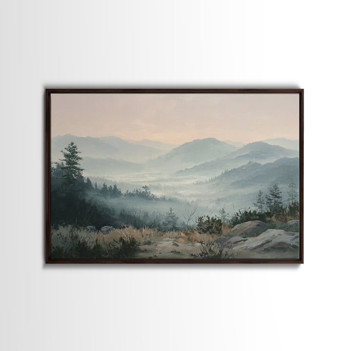 Misty Mountain Valley at Sunrise Canvas Print, Landscape Art, Modern Decor, Living Room Decor, Fine Art, Horizon, Wall Decor, LAN-3x2-29