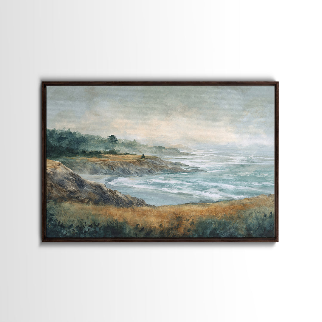 Coastal Cliffs with Crashing Waves Framed Canvas Print, Landscape Art, Set of 3 Prints, Living Room Decor, Fine Art, Horizon, LAN-3x2-36
