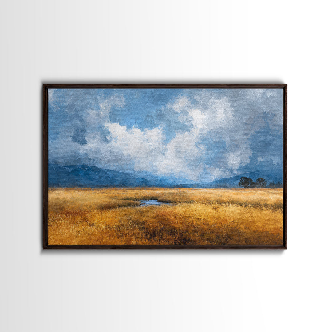 Golden Wheat Field Beneath Huge Clouds Canvas Print, Landscape Art, Digital Print, Living Room Decor, Fine Art, Horizon, LAN-3x2-4