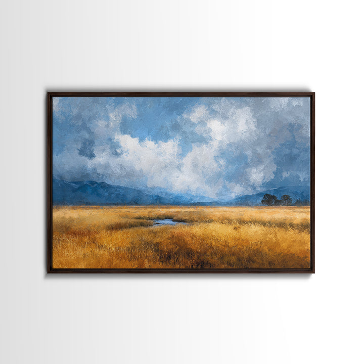 Golden Wheat Field Beneath Huge Clouds Canvas Print, Landscape Art, Digital Print, Living Room Decor, Fine Art, Horizon, LAN-3x2-4