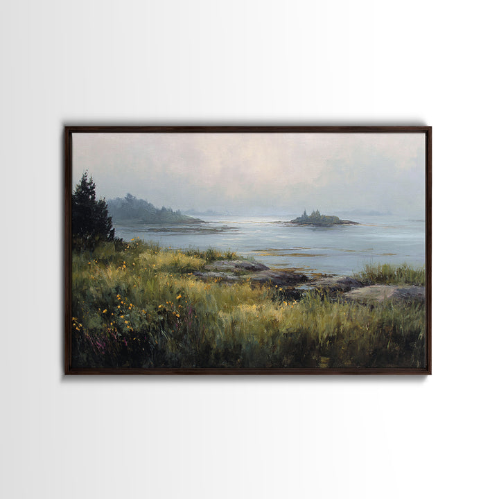 Sunlit Meadow with Wildflowers Framed Canvas Print, Landscape Art, Modern Art, Living Room Decor, Fine Art, Horizon, LAN-3x2-41