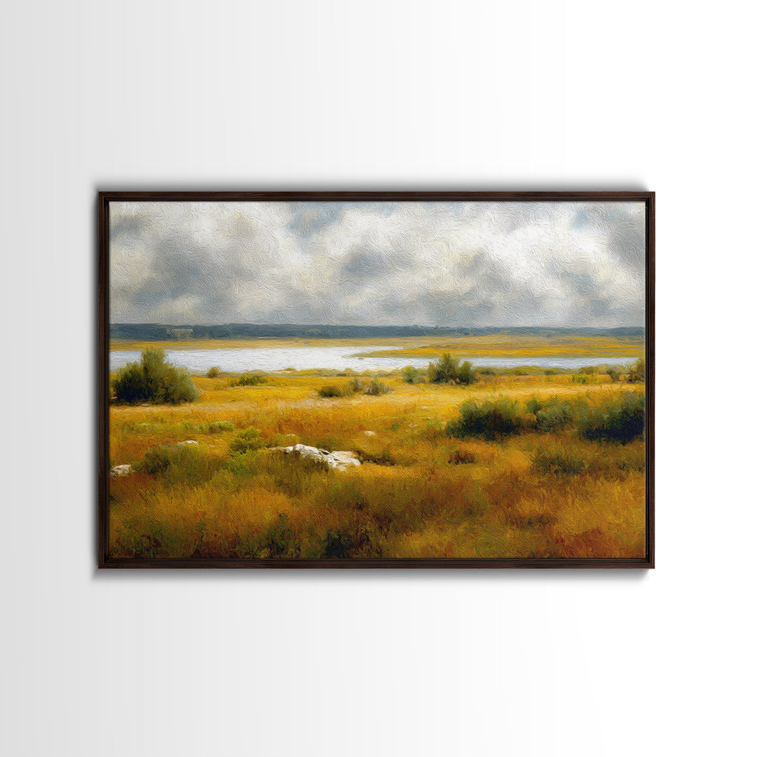 Storm Clouds over an Open Prairie Framed Canvas Print, Landscape Art, Digital Print, Living Room Decor, Fine Art, Horizon, LAN-3x2-55