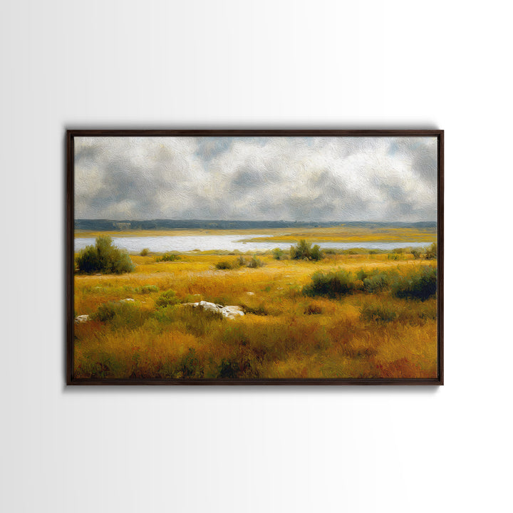 Storm Clouds over an Open Prairie Framed Canvas Print, Landscape Art, Digital Print, Living Room Decor, Fine Art, Horizon, LAN-3x2-55