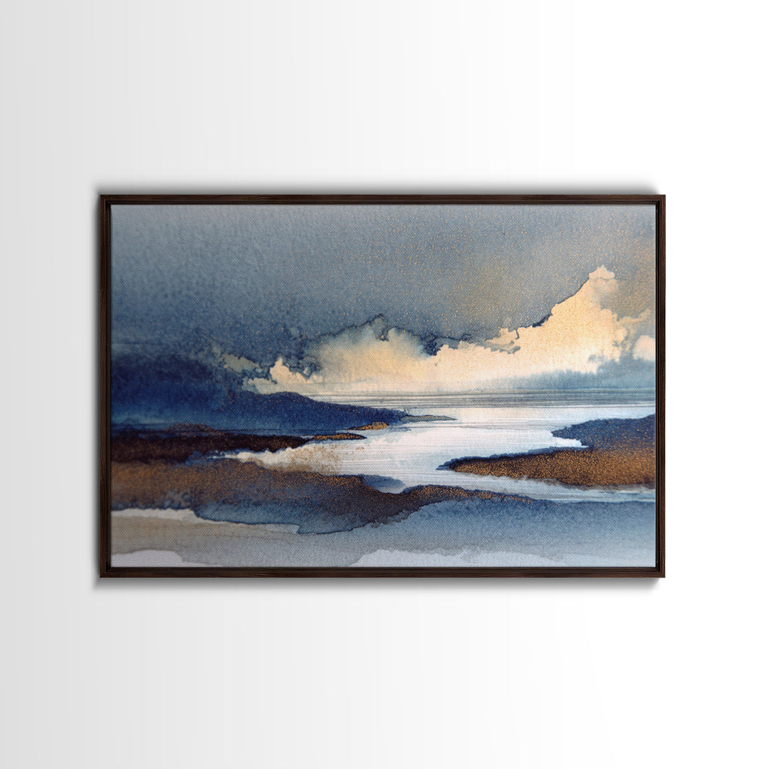 Moonlit River with Silver Reflections Canvas Print, Landscape Art, Neutral Decor, Living Room Decor, Oil Painting, Horizon, LAN-3x2-73