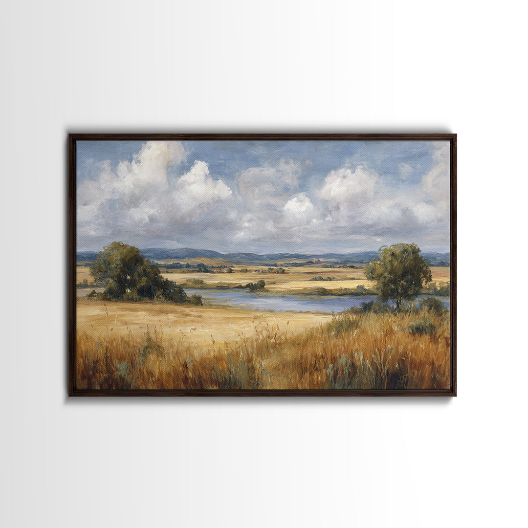 Golden Wheat Field Beneath Huge Clouds Canvas Print, Landscape Art, Luxury Decor, Living Room Decor, Fine Art, Horizon, LAN-3x2-76