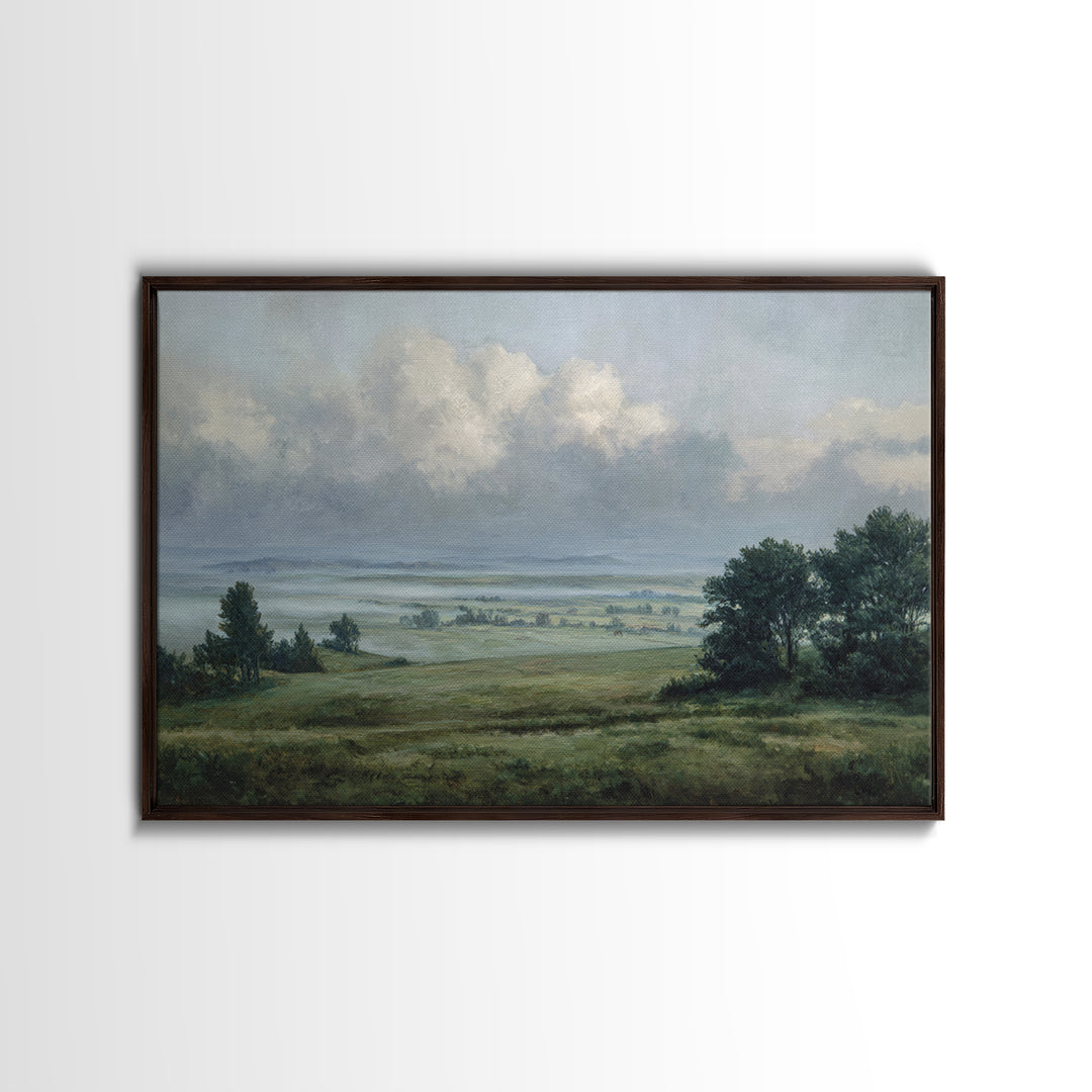 Storm Clouds over an Open Prairie Framed Canvas Print, Landscape Art, Luxury Decor, Living Room Decor, Fine Art, Horizon, LAN-3x2-79