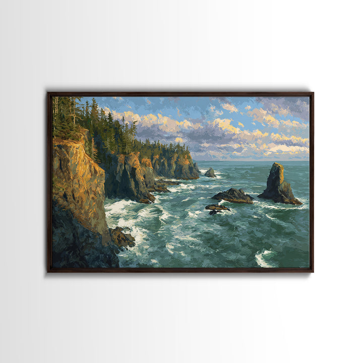 Coastal Cliffs with Crashing Waves Canvas Print, Landscape Art, Wall Decor, Living Room Decor, Fine Art, Horizon, Digital Print, LAN-3x2-84
