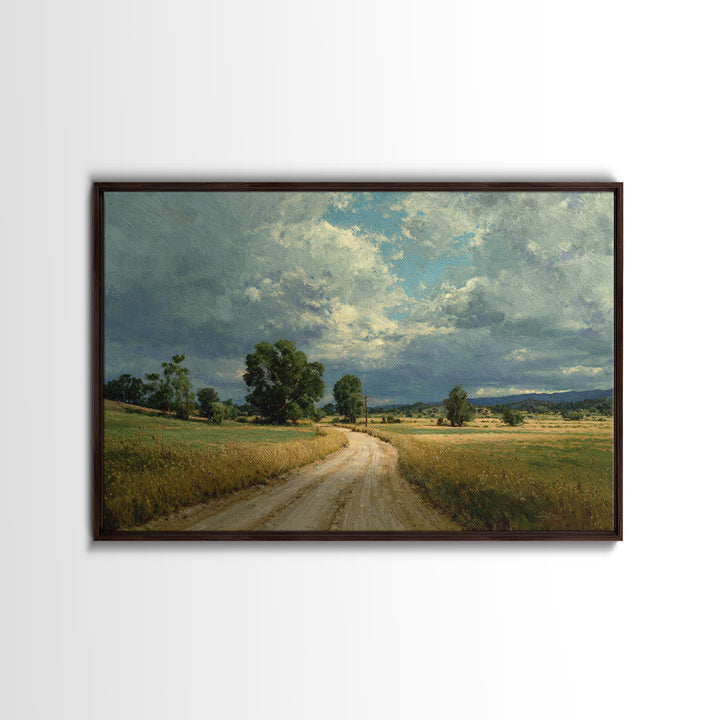 Old Country Road Framed Canvas Print, Landscape Art, Art Prints, Living Room Decor, Fine Art, Horizon, Abstract Wall Art, LAN-3x2-96