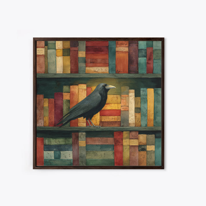 Black Raven Perched on Closed Book Canvas Print, Library Art, Book Art, Library Decor, Oil Painting, Archive, Fine Art Print, LIB-1x1-22