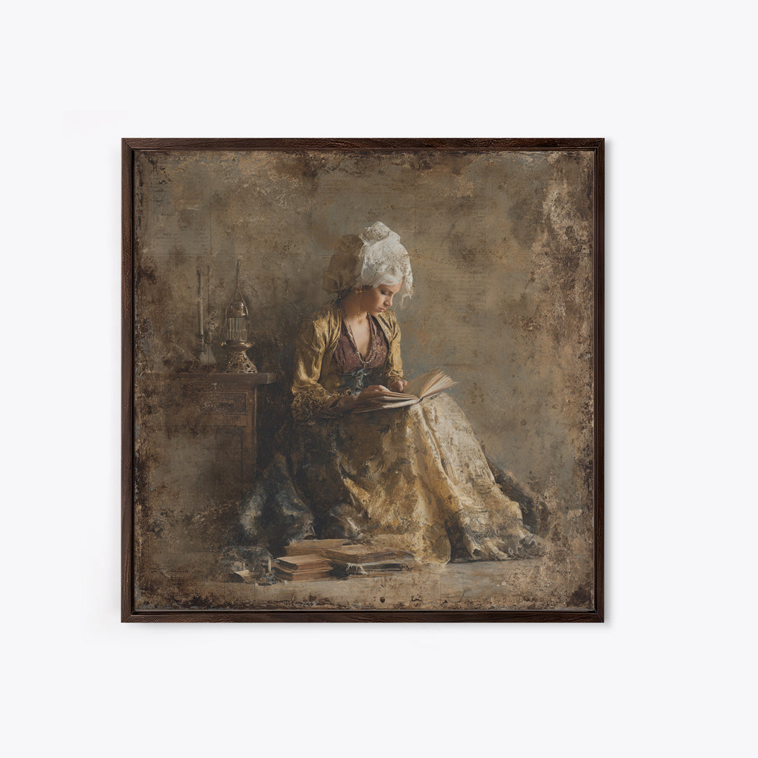 Renaissance Reading Figure Framed Canvas Print, Library Art, Gothic Wall Decor, Library Decor, Fine Art, Archive, LIB-1x1-71