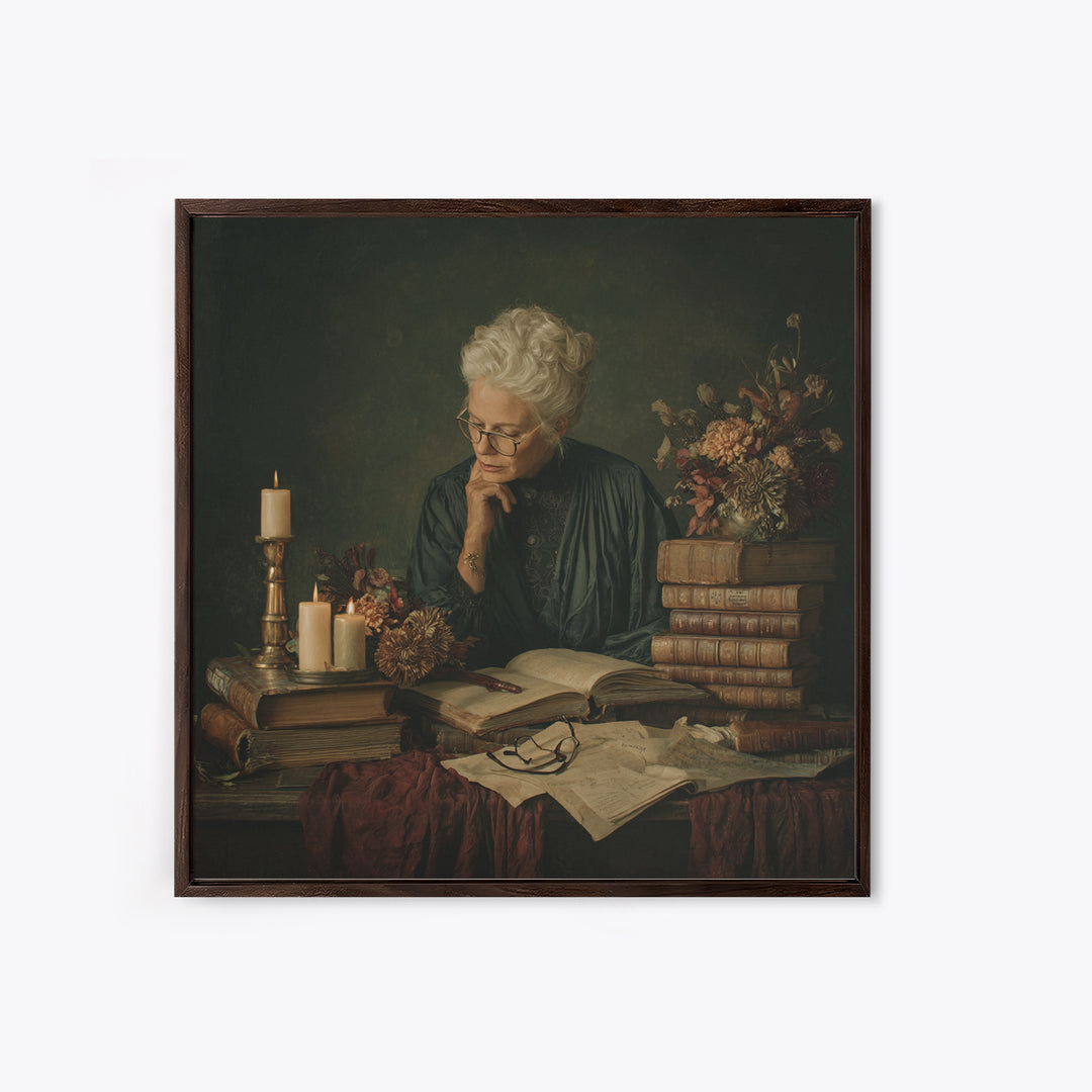 Classical Scholar Portrait Canvas Print, Library Art, Boho Decor, Library Decor, Fine Art, Archive, Digital Art, LIB-1x1-82