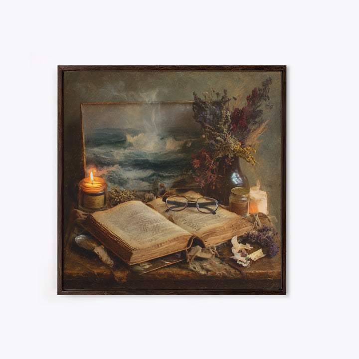 Stormy Sea Painting Inside an Open Book Canvas Print, Library Art, Neutral Decor, Library Decor, Fine Art, Archive, Home Decor, LIB-1x1-90