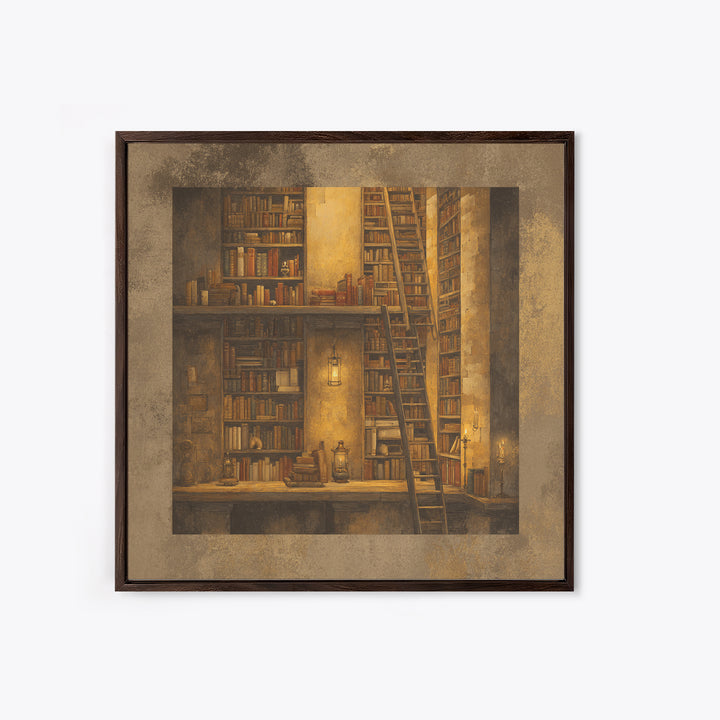 Rolling Library Ladder Canvas Print, Library Art, Painting, Library Decor, Archive, Halloween Printable, Gothic Wall Art, LIB-1x1-99