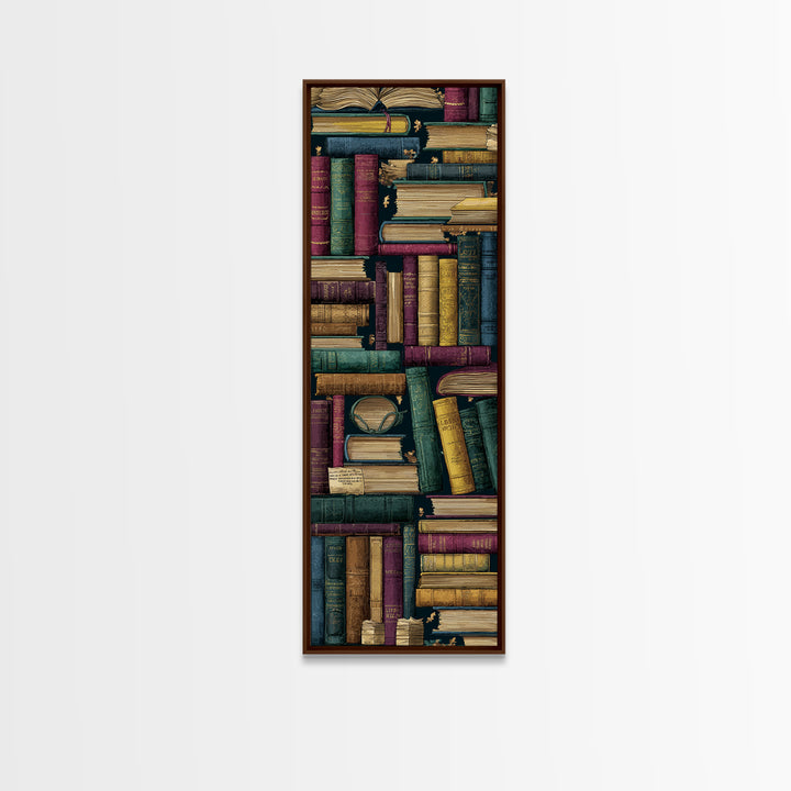 Library Shelf Pattern Canvas Print, Library Art, Unique Wall Art, Library Decor, Fine Art, Archive, Dark Academia Art, LIB-1x3-23