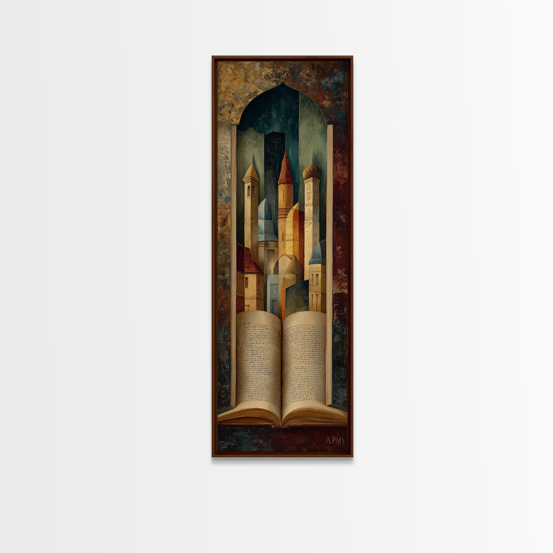 Storybook Castle Emerging from Open Book Canvas Print, Library Art, Dark Academia Art, Library Decor, Abstract Art, Archive, LIB-1x3-51