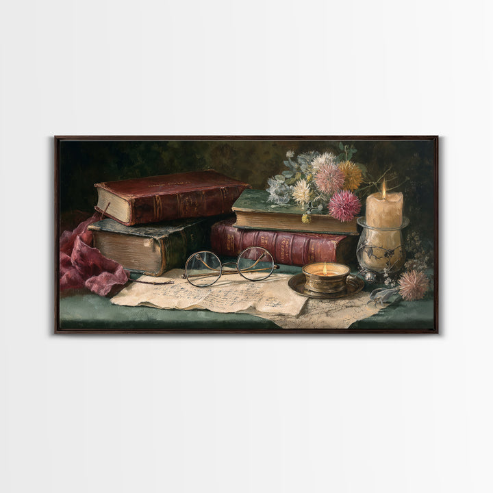 Antique Spectacles on a Manuscript Framed Canvas Print, Library Art, Fine Art Print, Library Decor, Fine Art, Archive, LIB-2x1-16