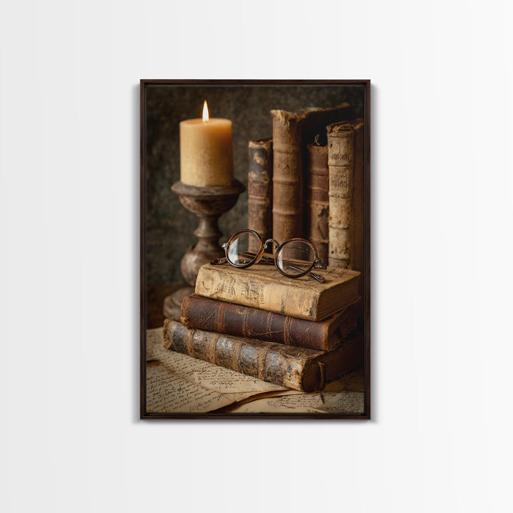 Antique Spectacles on a Manuscript Framed Canvas Print, Library Art, Whimsical Art, Library Decor, Fine Art, Archive, LIB-2x3-28