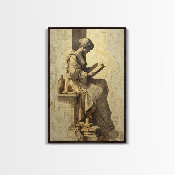 Renaissance Reading Figure Framed Canvas Print, Library Art, Printable Art, Library Decor, Fine Art, Archive, Bookish Decor, LIB-2x3-55