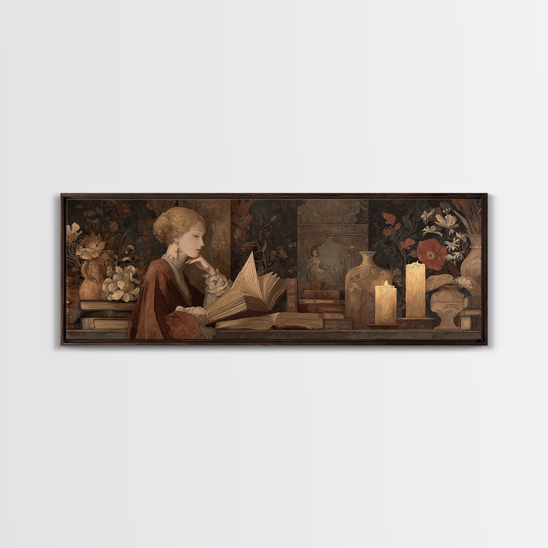 Renaissance Reading Figure Framed Canvas Print, Library Art, Gallery Decor, Library Decor, Fine Art, Archive, Wall Art, LIB-3x1-15