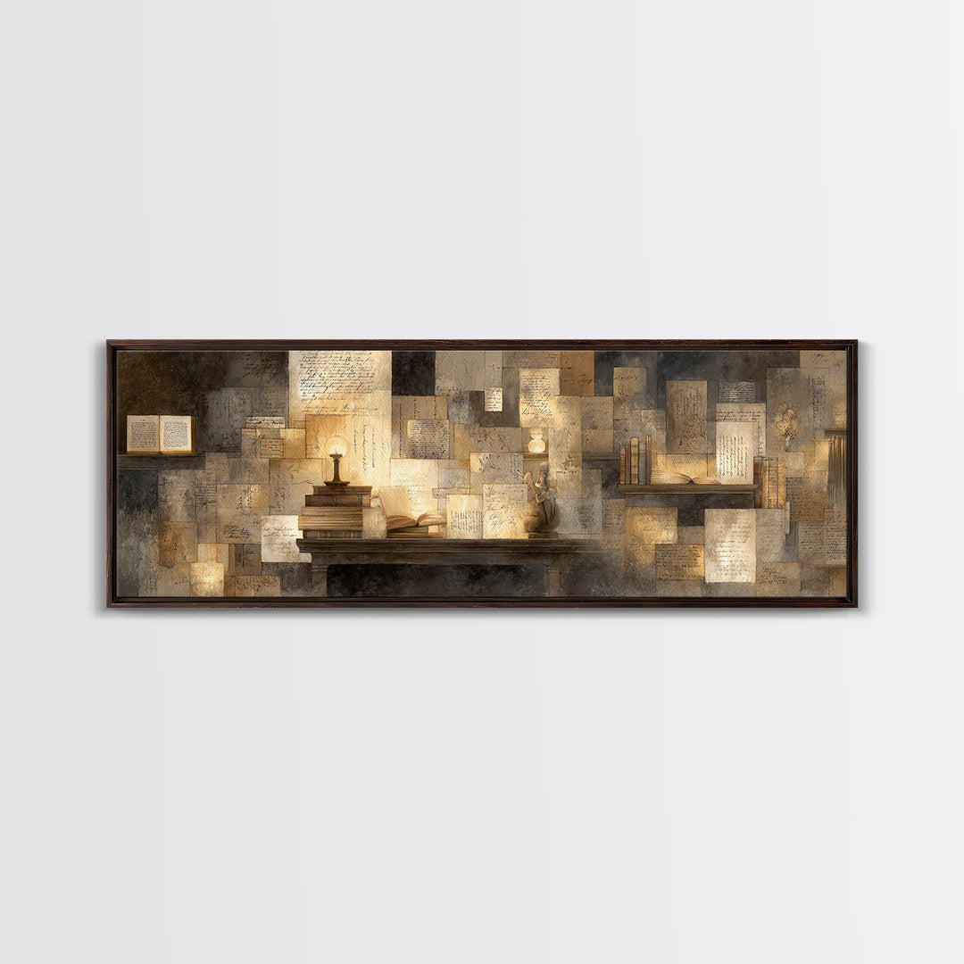 Moonlit Window with Floating Pages Canvas Print, Library Art, Gothic Wall Decor, Library Decor, Fine Art, Archive, LIB-3x1-24