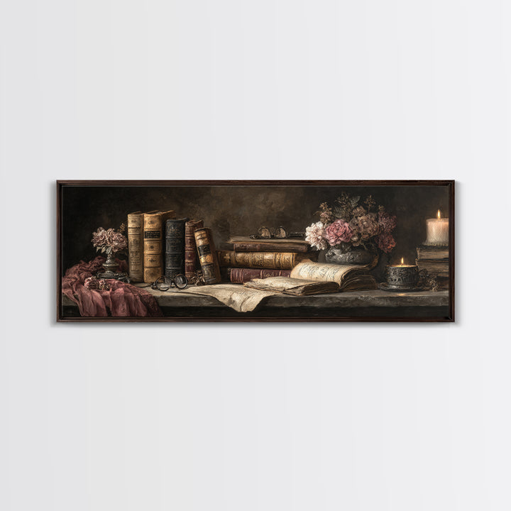 Classical Scholar Portrait Framed Canvas Print, Library Art, Book Art, Library Decor, Fine Art, Archive, Fine Art Print, LIB-3x1-74