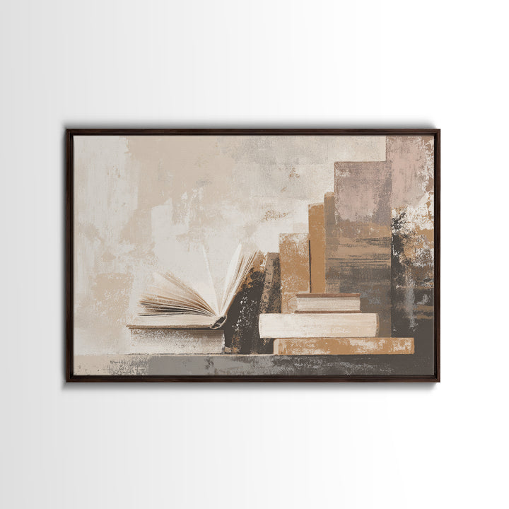 Minimal Book Silhouette Canvas Print, Library Art, Black Cat Art, Library Decor, Abstract Art, Archive, Luxury Decor, LIB-3x2-21