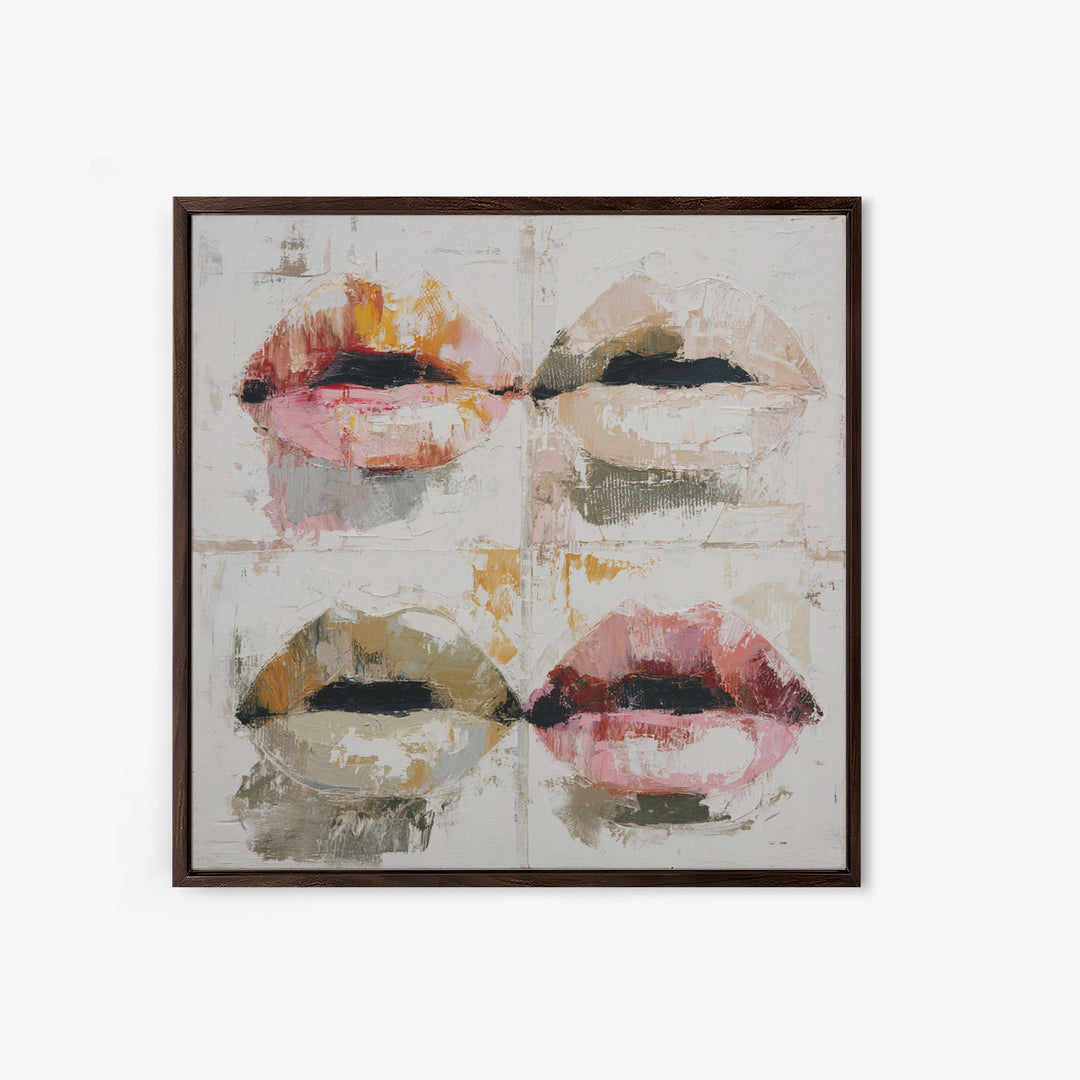 Abstract Lips and Hand Fashion Sketch Framed Canvas Print, Line Art, Aesthetic Prints, Living Room Decor, Fine Art, Line, LIN-1x1-42