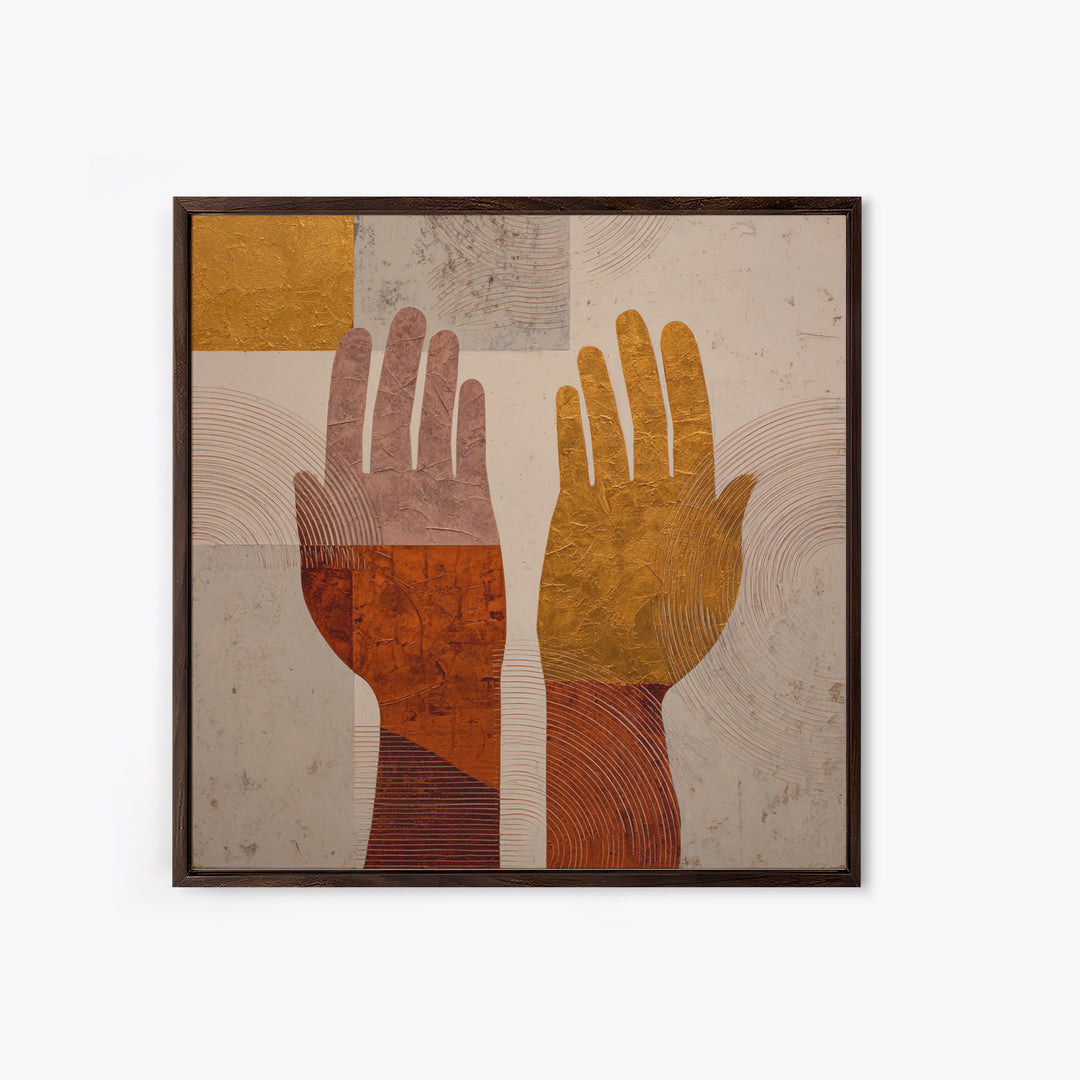Two Hands Nearly Touching Framed Canvas Print, Line Art, Wall Decor, Living Room Decor, Abstract Art, Line, Boho Decor, LIN-1x1-53