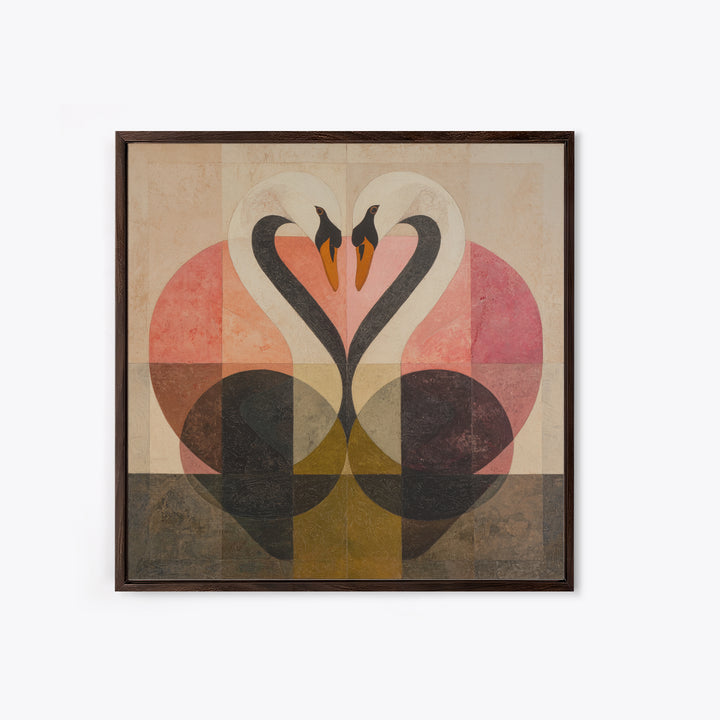 Two Swans Forming a Heart Shape Framed Canvas Print, Line Art, Modern Art, Living Room Decor, Abstract Art, Line, Neutral Decor, LIN-1x1-64