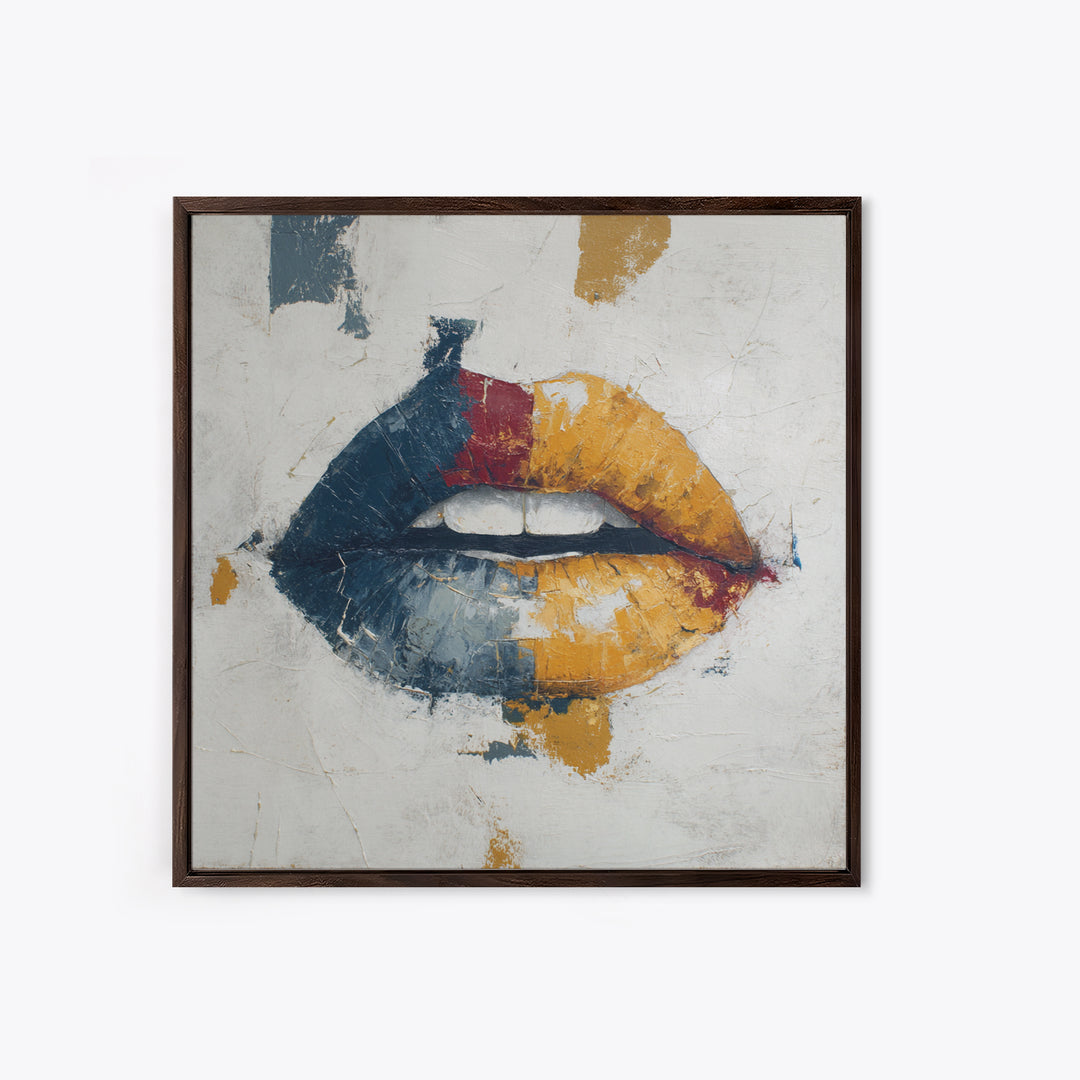 Abstract Lips and Hand Fashion Sketch Framed Canvas Print, Line Art, Aesthetic Prints, Living Room Decor, Fine Art, Line, LIN-1x1-66