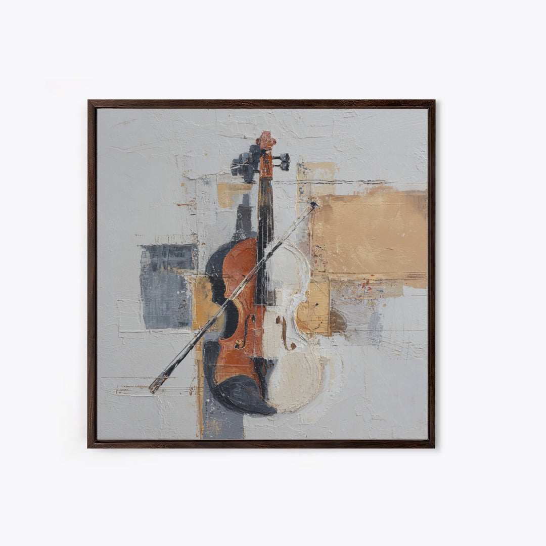 Single Line Violin and Bow Framed Canvas Print, Line Art, Aesthetic Prints, Living Room Decor, Abstract Art, Line, Wall Art, LIN-1x1-71