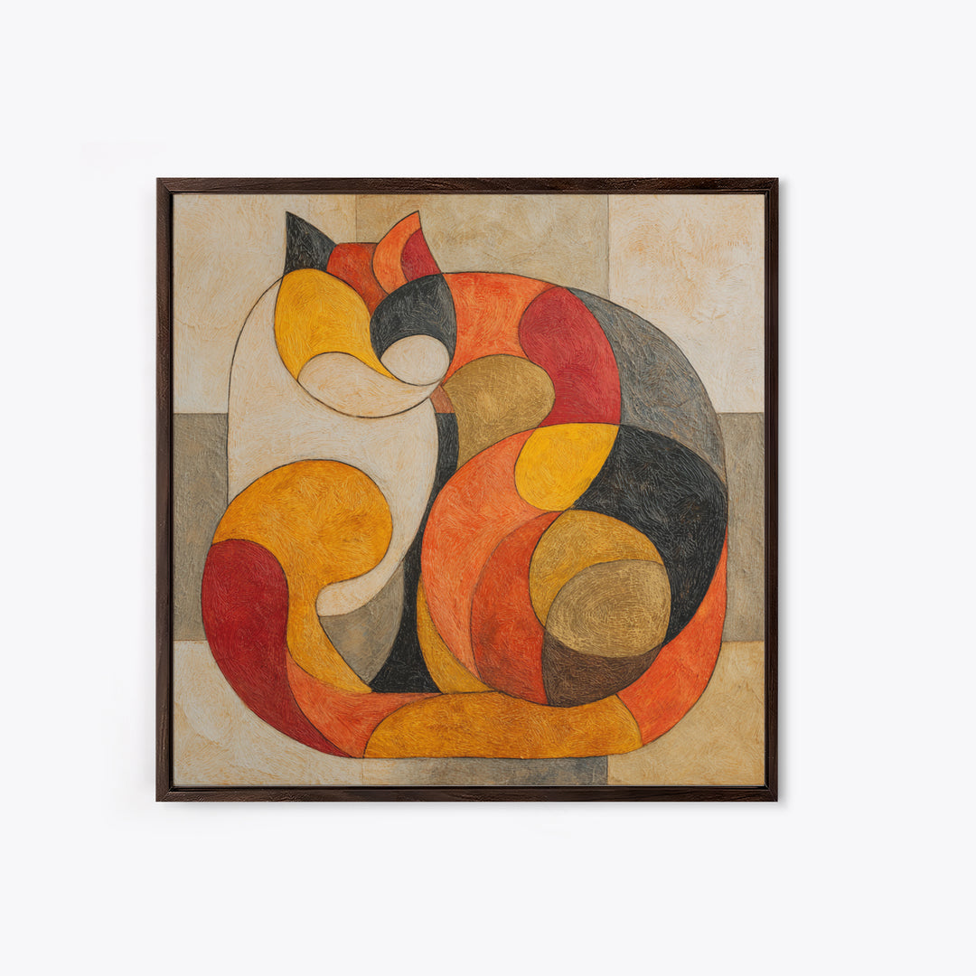 Monoline Cat Stretching Framed Canvas Print, Line Art, Textured Painting, Living Room Decor, Abstract Art, Line, Canvas Art, LIN-1x1-78