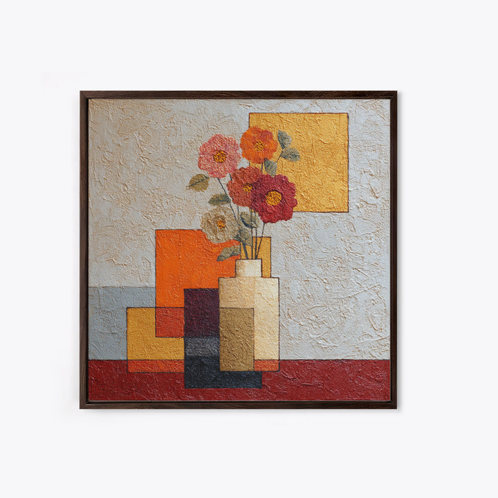 Abstract Vase and Flowers Framed Canvas Print, Line Art, Bird Wall Art, Living Room Decor, Fine Art, Line, Textured Painting, LIN-1x1-84