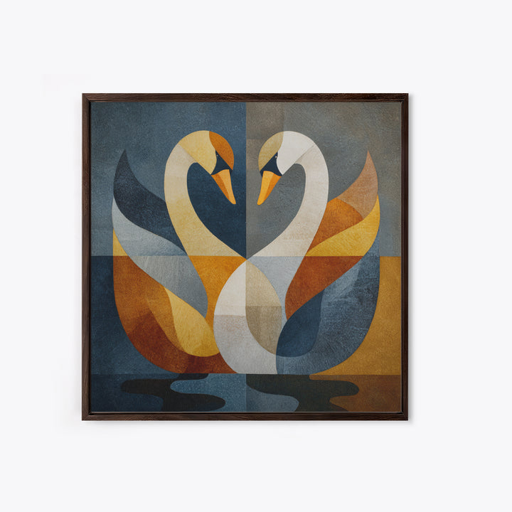 Two Swans Forming a Heart Shape Framed Canvas Print, Line Art, Wall Art, Living Room Decor, Fine Art, Line, Wall Art Print, LIN-1x1-88