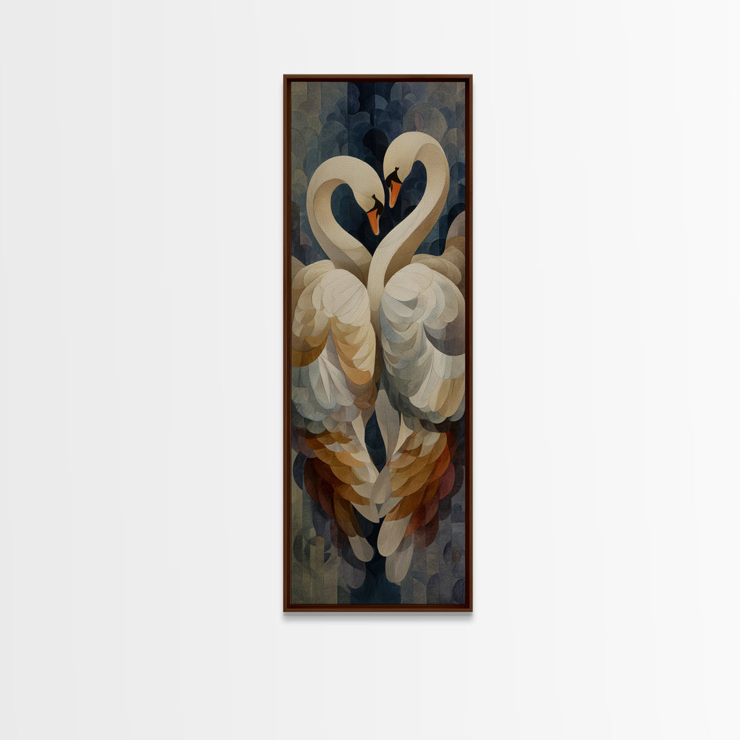 Two Swans Forming a Heart Shape Framed Canvas Print, Line Art, Printable Wall Art, Living Room Decor, Fine Art, Line, LIN-1x3-4